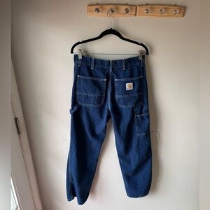 Carhartt B03 DNM Men's Denim Work Dungaree Single Knee Jeans in size 33x32